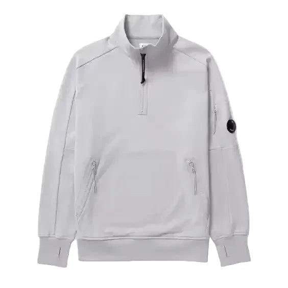 Cp Company 16cm Diagonal Raised Quarter Zip Lens Sweatshirt In Drizzle Grey