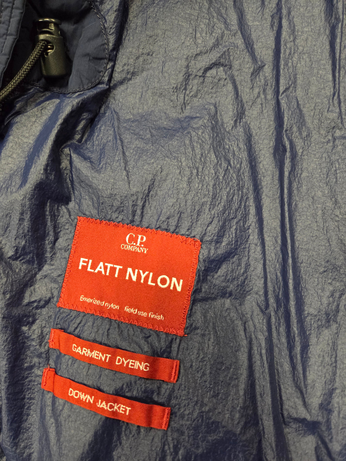Cp Company Long Flatt Nylon Lens Down Jacket in Peacoat
