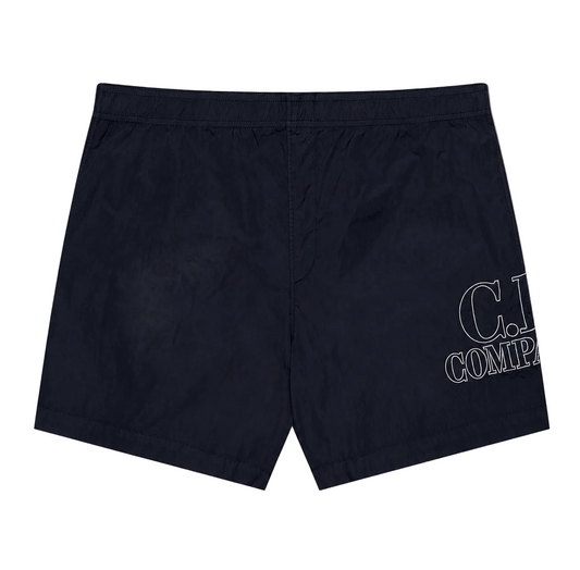 Cp Company 218A Eco-Chrome Logo Swim Shorts In Navy