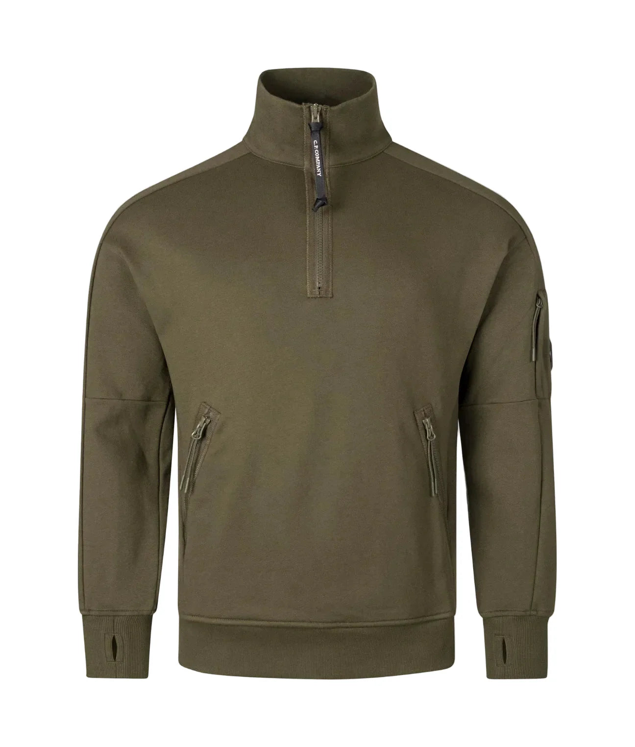 Cp Company 16cm Diagonal Raised Quarter Zip Lens Sweatshirt In Ivy Green