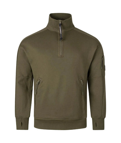 Cp Company 16cm Diagonal Raised Quarter Zip Lens Sweatshirt In Ivy Green