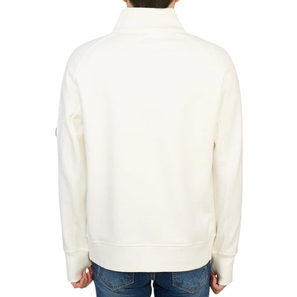 Cp Company Diagonal Raised Fleece Zipped Sweatshirt In White