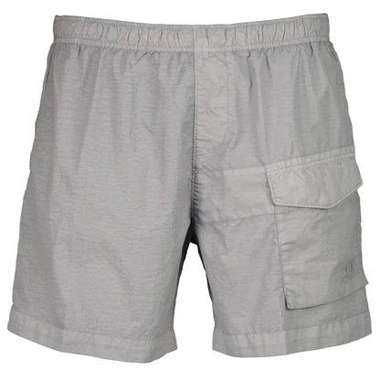 Cp Company Flatt Nylon Pocket Logo Swim Shorts In Limestone With Certilogo
