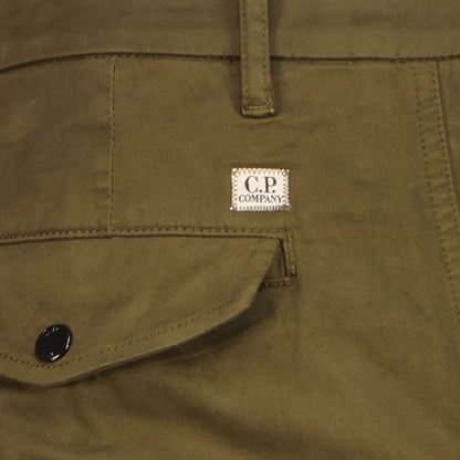 Cp Company 058A Stretch Satin Lens Cargo Pants In Ivy Green