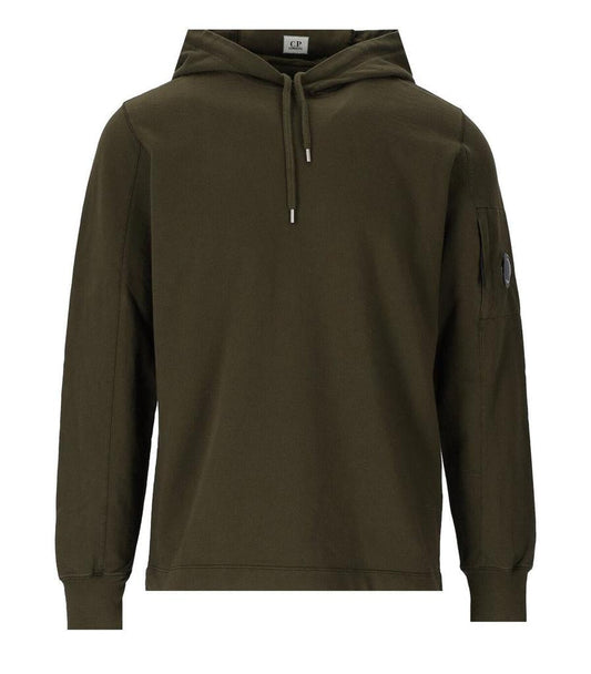Cp Company Light Fleece Lens Overhead Hoodie In Ivy Green