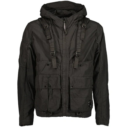 Cp Company Flatt Nylon Reversible Hooded Lens Jacket In Black