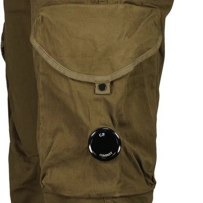 Cp Company 058A Stretch Satin Lens Cargo Pants In Ivy Green
