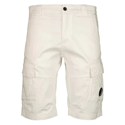Cp Company 116A Satin Stretch Cargo Shorts In White