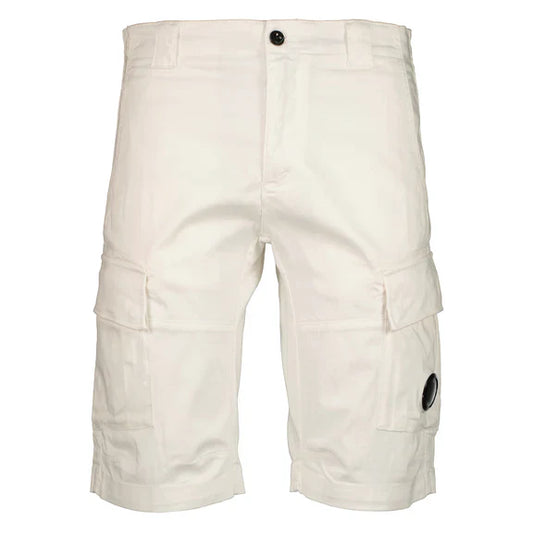 Cp Company 116A Satin Stretch Cargo Shorts In White