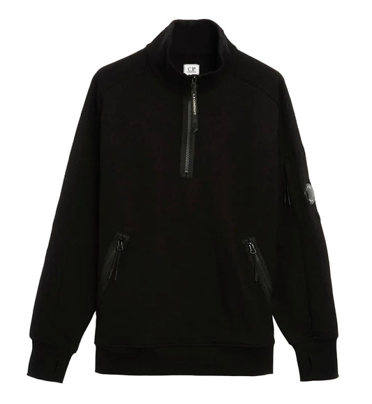 Cp Company 16Cm Diagonal Raised Quarter Zip Lens Sweatshirt In Black