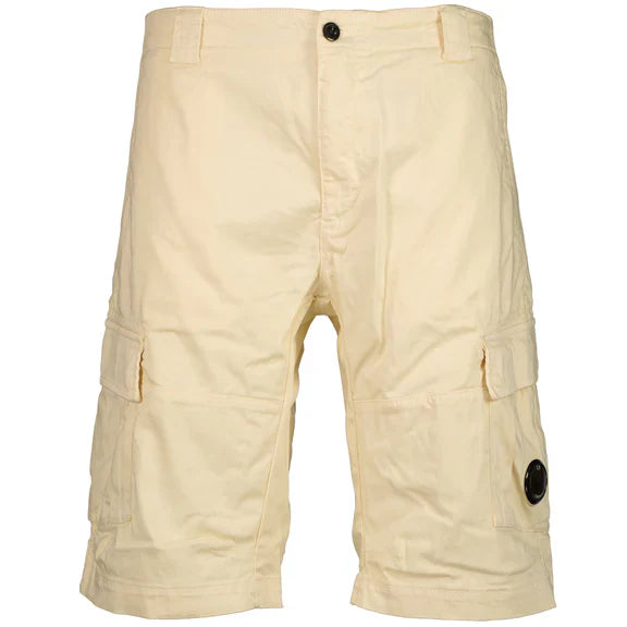Cp Company 116A Satin Stretch Cargo Shorts In Pistachio Shell