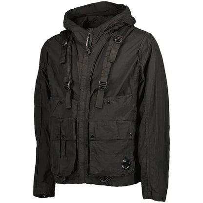Cp Company Flatt Nylon Reversible Hooded Lens Jacket In Black