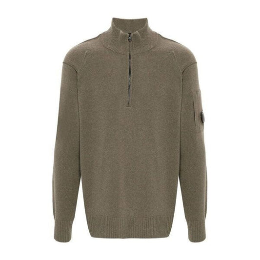 Cp Company Lambswool Grs Half Zip Knit In Walnut Brown