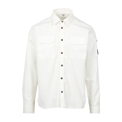 Cp Company Gabardine Lens Button Overshirt In White with Certilogo
