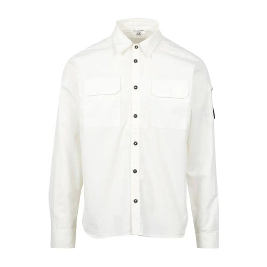 Cp Company Gabardine Lens Button Overshirt In White with Certilogo