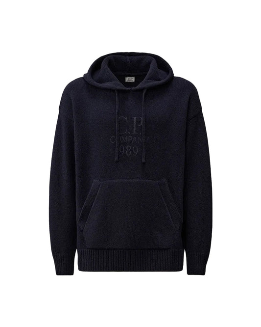 Cp Company Lambswool Grs Boxy Hooded Knit In Navy