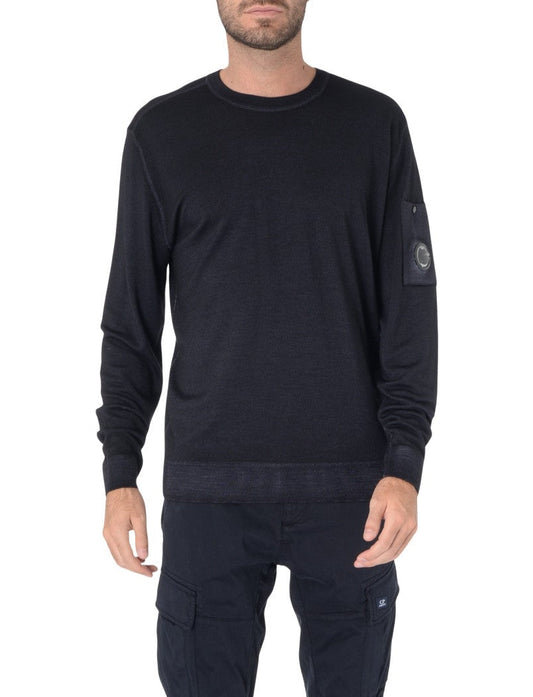 Cp Company Extrafine Merino Wool Lens Sweatshirt In Navy