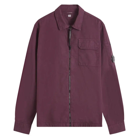 Cp Company 124A Organic Gabardine Lens Zip Overshirt In Potent Purple