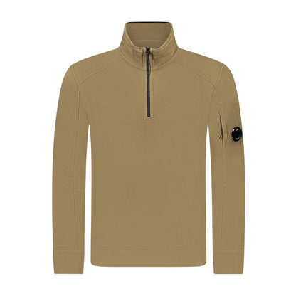 Cp Company Light Fleece Quarter Zip Lens Sweatshirt in Butternut Brown