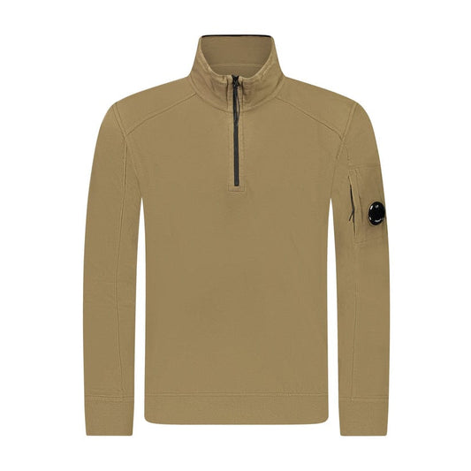 Cp Company Light Fleece Quarter Zip Lens Sweatshirt in Butternut Brown