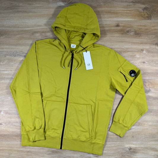 C.P. Company Light Fleece Zip Lens Hoodie in Antique Moss - Yellow