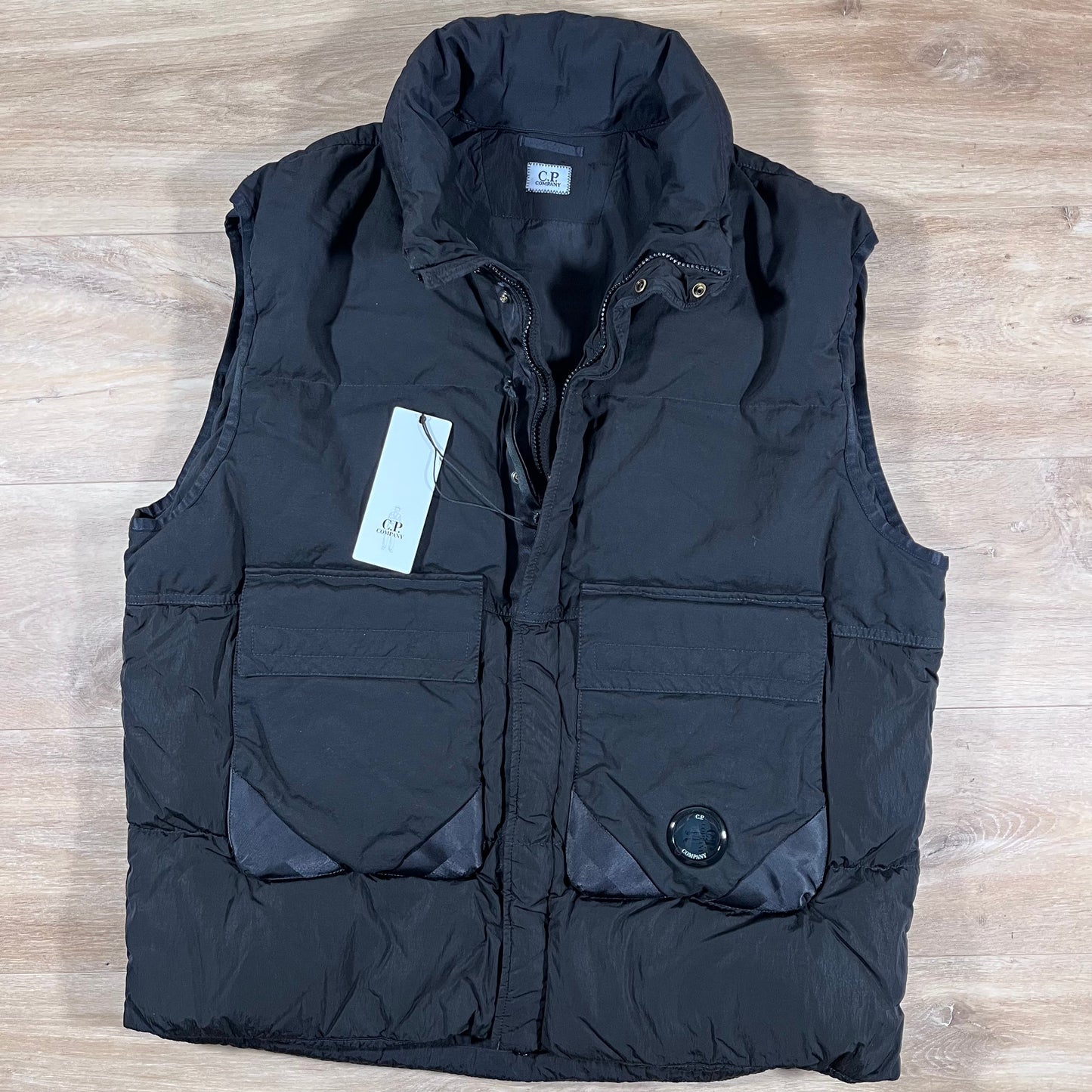 C.P. Company Eco-Chrome R Mixed Down Lens Gilet in Black