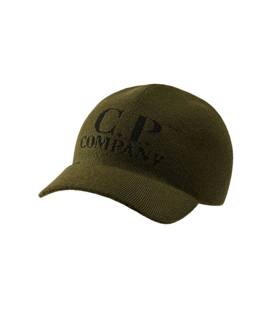 Cp Company Intarsia Wool Logo Cap In Ivy Green
