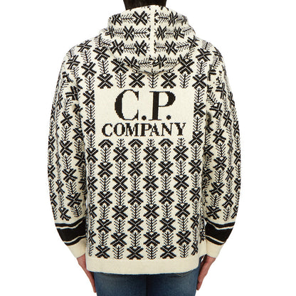 Cp Company V01 Wool Jacquard Logo Hooded Knit In Black