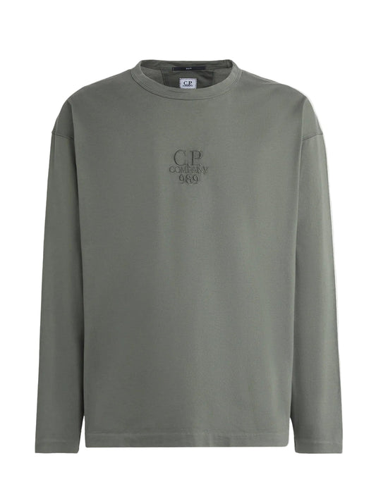Cp Company 182A Boxy Fit Embroidered Logo Long Sleeve T-Shirt In Grape Leaf