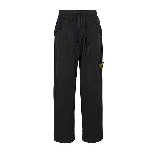 [Stone Island] Loose Fit Cotton Cargo Trousers in Black